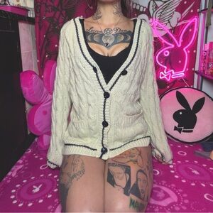 Cream Cable Knit Cardigan Button Sweater Forever 21 Size Medium